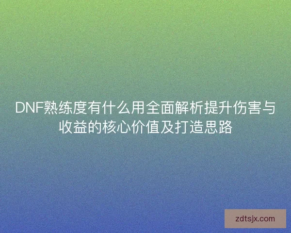 DNF熟练度有什么用全面解析提升伤害与收益的核心价值及打造思路