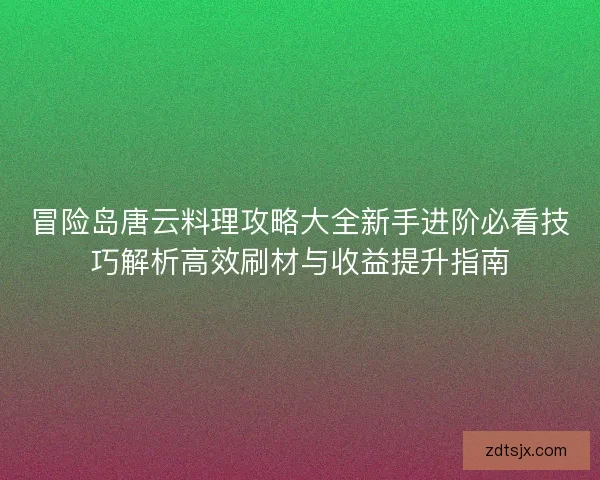 冒险岛唐云料理攻略大全新手进阶必看技巧解析高效刷材与收益提升指南